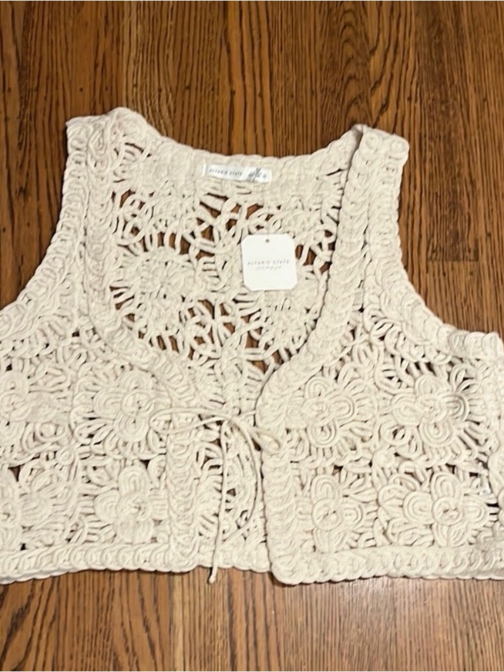 Crochet Tie-Front Cream Tank Top